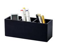 Wood Pens Pencils Holder Cup for Desk Remote Control Holder, Caddy, Organizer, Desktop Storage with 3 Compartments, Multiuse for Store TV Remotes, Game Console, Phones, Office Supplies (Black)