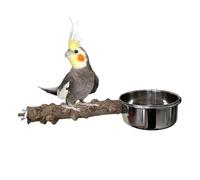 Wood Perch For Bird Cage, Bird Feeder Stand, Prickly Ash Wood, Birds Perch, Birds Stand With Food Bowl, Pet Supplies With Stainless Steel Cup For Medium Parrots, Cockatiels, Budgies, Parakeets