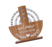 Wood Permanent Calendar Handcrafts Moon Shape Desk Decors With Adjustable Date And Week Display For Home And Office Rotatable Time Record Card