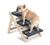 Wood Pet Stairs/Pet Steps for All Dogs and Cats - 2-in-1 Foldable Carpeted 3 Tiers Dog Stairs & Ramp Perfect for Beds and Cars - Portable Dog/Cat Ladder Up to 54kg
