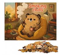 Wood Picture Puzzle, Adult Jigsaw, Smoking Chills Bear Cartoon, 1000 Pieces | Screen-free family activity with activity for family time at your own pace.