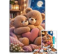 Wood Picture Puzzle, Adult Jigsaw, Teddy Bears Heart Moonlight, 1000 Pieces | A screen-free tabletop activity: solo or shared leisure on quiet evenings.