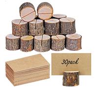 Wood Place Card Holders, Rustic Table Number Holders with Kraft Table Place Cards, Wood Photo Holders Memo Clip, for Wedding Party