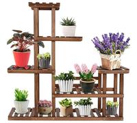 Wood Plant Stand Indoor Outdoor Wooden Plant Display Multi Tier Flower Shelves Stands Plant Shelf Flower Holder Rack Organizer for Corner Living Room Balcony Pa(Walnut)