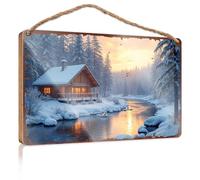 Wood Plaque Sign Cozy Cabin By The River In Winter Wonderland Wooded Sign Signs And Plaques Pool Signs And Decor Outdoor(15X28CM)