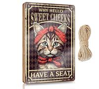 Wood Plaque Water-based Paint & Smooth Edge | Tuscan Bathroom Decor - Small Decor For Shelves/Cat Girl Why Hello Sweet Cheeks Have A Seat