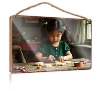 Wood Plaques For Crafts A Little Girl Making Cookies In The Kitchen Wooded Sign Garden Gifts Hanging Bathroom Sign(23X35CM)
