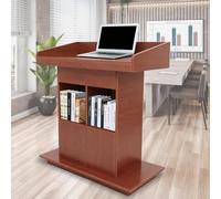 Wood Podium Stand, 18mm Thick Wooden Lecturns and Podiums, Church Podium and Pulpits with 3-Layer Storage and Rounded Corners, Speaking Lectern for Churches Classrooms (Teak, 31.5 * 20in)