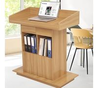 Wood Podium, Wooden Lectern Podium Stand, 18mm Board Thickness Church Pulpit, Lecterns & Podiums with 3-Tier Storage, Floor Standing Pulpits for Churches Classroom (Original Wood Color, 31.5 * 20in)