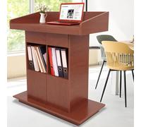 Wood Podium, Wooden Lectern Podium Stand, 18mm Board Thickness Church Pulpit, Lecterns & Podiums with 3-Tier Storage, Floor Standing Pulpits for Churches Classroom (Teak, 39.4 * 20in)