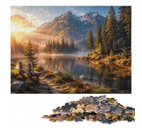 Wood Puzzle, Adult Jigsaw, Golden Dawn on The Mountain Lake, 1000 Pieces | Visual matching and sorting - a simple way to organise the image at home.