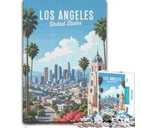 Wood Puzzle, Adult Jigsaw, Los Angeles Skyline with Palm Trees, 1000 Pieces | Jigsaw Puzzle - puzzle gift for adults with screen-free home activity.