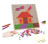 Wood Puzzle Blocks Set, Color Shape Cube Kit, 8.66x8.66 Inch Geometric Matching Board with Multi Piece Layout System Design Structure, Pattern Assembly for Group Use, Home Accessories for Table Play