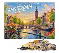 Wood Puzzle Challenge, Adults, Amsterdam Canal Summer, 1000 Pieces | A hands-on home pastime: easier piece organisation during indoor leisure.