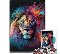 Wood Puzzle Challenge, Adults, Colorful Lion Paint Splashes, 1000 Pieces | Shared puzzle challenge with screen-free home activity alone or together.