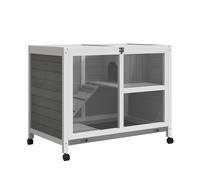 Wood Rabbit Hutch Bunny Cage Pet House Indoor W/ Tray Ramp, Grey Pawhut