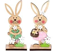 Wood Rabbit Stand Up Sign, Easter Bunny Tiered Tray Decor, Rustic Table Sign For Home Spring Birthday Party Decorate