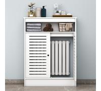 Wood Radiator Cover Heating Guard Cabinet with Open Shelves, Modern Side Cabinet Storage Shelf Home Office Decorative Heater Cover, Freestanding Bathroom Floor Cabinet Storage Organizer