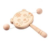 Wood Rattle for Baby - Tiger Design Wood Baby Toys - Double-Sided Interactive Shaking Drum for Auditory Stimulation Motor Skill Visual Tracking Toddler Shower Stroller