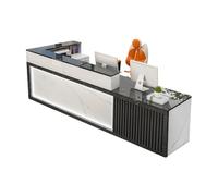 Wood Reception Desk,with Counter,lokerDrawers and Storage Shelves,for Beauty Salon，Clothing Store(B-Right,150x100x100cm)