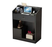 Wood Reception Desk with Display Shelves, Lockable Drawers & Cabinets, Front Counter for Convenience Stores, Clothing Boutiques & Barbershops