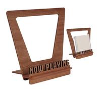 Wood Record Holder: Now Playing Album Stand, Vinyl Organizer | Decorative LP Storage Ratch, Audio Record Box Frame, Mount on Wooden Disc Media for Set Up