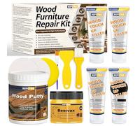 Wood Repair Kit, 12 Pcs Furniture Repair Kit, Wood Filler, Wood Putty and Beeswax- Repair Stains, Scratch, Cracks, Hole, Discoloration for Wooden Door, Table, Cabinet, Bed, Laminate & Hardwood Floor