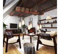 Wood Retro Pendant Light Industrial Rustic Suspension Lamp Height Adjustable Farmhouse Hanging Lamp Fixture Dining Table Vintage Wooden Chandelier Living Room Kitchen, Bar Art Lighting,6*Lights