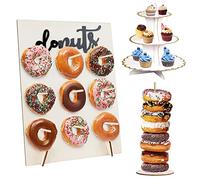 Wood Reusable Bagel Donut Stand, BOJVESH Wooden Donut Wall Stand and White Gold 3-Tier Cardboard Cupcake Stand for Wedding, Birthdays, Party Decoration