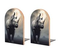 Wood Rhino Book Ends for Shelves Non-Slip Bookends Heavy Duty Wooden Bookend Support Office Book Stopper Large Sturdy Book Ends for Home Office and Library 1 Pair