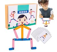 Wood Robot Toy, Adjustable Activity Robot Toy with 24pcs Cards and 48pcs Action, Adjustable Wooden Man Puzzle Set for Kids, Internative Toys for Girls & Boys Educational Play