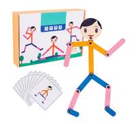 Wood Robot Toy - Wooden Man Adjustable Figure, Interactive Toy Set 24 Cards 48 Action Pieces, Educational Articulated Robot For Fine Motor Skill Development, Creative Play