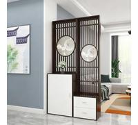 Wood Room Divider Privacy Screen New Chinese style,Modern Partition Screen Display Storage Shelves With shoe cabinet and drawers,Creative canvas printing Partition(B,100CM/39.4IN)