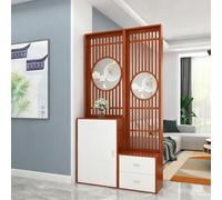 Wood Room Divider Privacy Screen New Chinese style,Modern Partition Screen Display Storage Shelves With shoe cabinet and drawers,Creative canvas printing Partition(C,90CM/35.4IN)