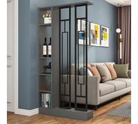 Wood Room Divider With Storage Cabinet & Shelves, Partition Room Dividers Cabinet, Modern Wooden Slat Room Divider With Metal Frame, Privacy Wall Divider For Living Room, Bedroom, Office(Gray+black,80