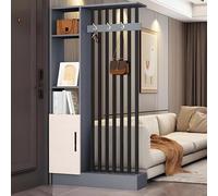 Wood Room Privacy Screen - Floor to Ceiling Modern Room Divider with Storage Cabinet and Display Shelves for Studio and Apartments