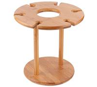 Wood Round Wine Glass Rack Vintage Tabletop Wine Cup Rack 6 Hook Upside Down Hanging Cup Organizer Drying Rack Stand Firm