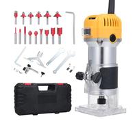 Wood Router 800W Wood Trimmer 30000r/min 6 Variable Speed with 15pcs Milling Cutter Accurate Cutting for Woodworking Trimming Cabinet Processing, Handicraft Making or DIY, UK Plug