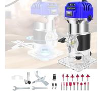 Wood Router, Electric Hand Wood Trimmer 800W 4000-30000 RPM, 6 Variable Speeds Multifunctional Compact Router Woodworking Kit with Trimmer Base, 15PCS 1/4" Router Bits