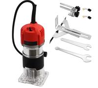 Wood Router Tool, Electric Handheld Trimmer with Guide Plate for Woodworking, Milling Machine with 2 Wrenches for Grooving, Trimming, and Chamfering