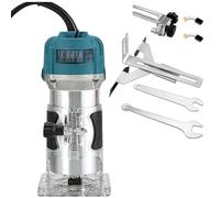 Wood Router Tool, Electric Handheld Trimmer with Guide Plate for Woodworking, Milling Machine with 2 Wrenches for Grooving, Trimming, and Chamfering