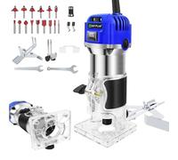 Wood Router Tool Set Compact Electric Hand Wood Trimmer 800W 4000-27000 RPM, 6 Variable Speeds, Profession Router Trimmer with 1/4" Shank Router Bits, Includes 15Pcs Trimmer Base 6.35mm