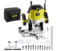Wood router1800w 10000-26000RPM,DEWINNER Includes Canvas Bag, Electric Router with 12-Piece Bit Set, 3 Chucks (6/8/12mm), 7-Speed Variable Speed
