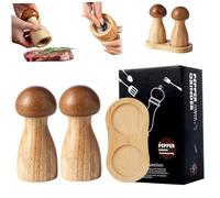 Wood Salt and Pepper Grinder Set, Refillable Pepper Mill Grinder Coarseness Adjustable Salt Mills with Ceramic Core Mushroom Shaped Set Ideal for Home Kitchen
