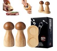 Wood Salt and Pepper Grinder Set Refillable Pepper Mill Grinder Coarseness Adjustable Salt Mills with Ceramic Core Mushroom Shaped Set for Kitchen