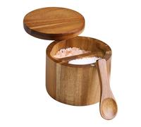 Wood Salt Box - Salt Container with Swivel Lid | Built-in Spoon Wooden Jar for Sugar, Salts Cellar for Kitchen Counter, Cooking Tabletop, Cafe Restaurant, Rustic Home Decor