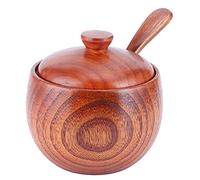 Wood Salt Box Spice Jar, Natural Wooden Salt Cellar with Lid and Spoon, Sugar Bowl Pepper Seasoning Container for Kitchen, Serving, Condiment, Japanese Style