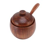 Wood Salt Box Spice Jar, Wooden Salt Cellar with Lid and Spoon, Sugar Bowl Pepper Seasoning Container Holder Keeper for Kitchen, Serving, Condiment, Japanese Style