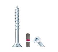 Wood Screw ASSY CSMP Steel Galvanised 7 x 80 Partial Thread Countersunk Head RW Pack of 100 with Bit