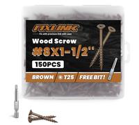 Wood Screws 1-1/2 Inch, FIXLINK Deck Screws #8 x 1-1/2", 150 PCS, Epoxy Coated, T25 Star Bit Above 1500 Hour Salt Spray Coating Outdoor Decking Screws Excellent Rust Resistant for Wood Fence, Brown
